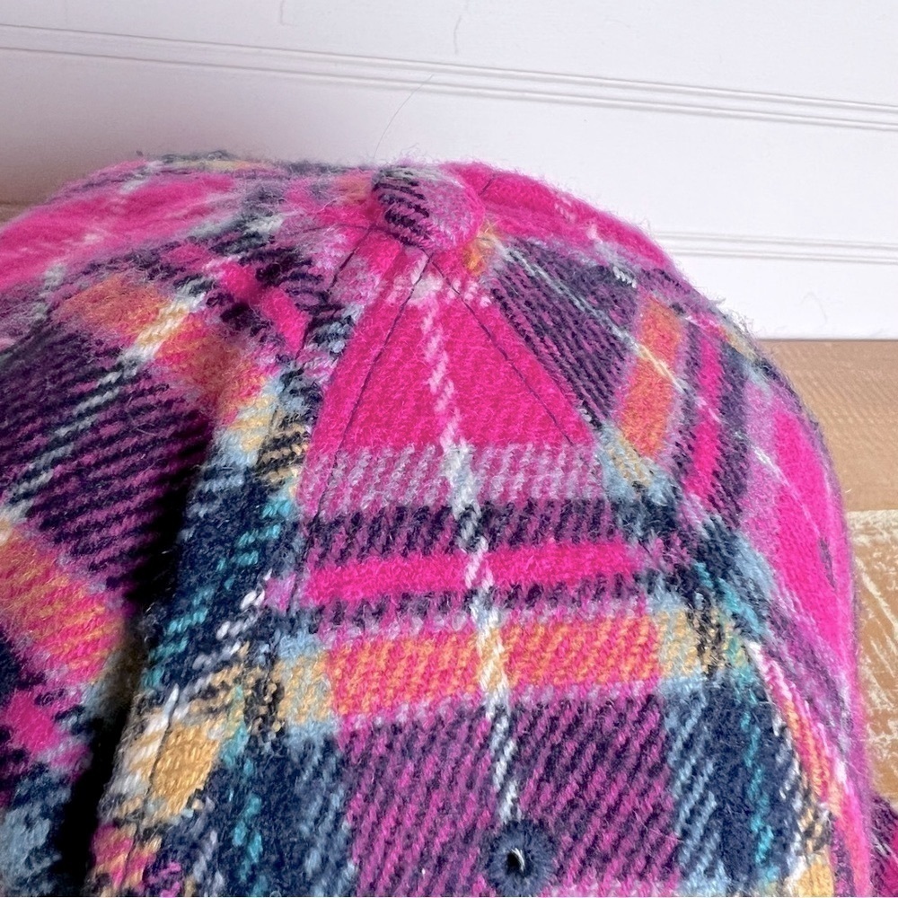 Bright Magenta Colorful Pink Plaid Flannel 5 Panel Cap Y2K - Picture 5 of 10